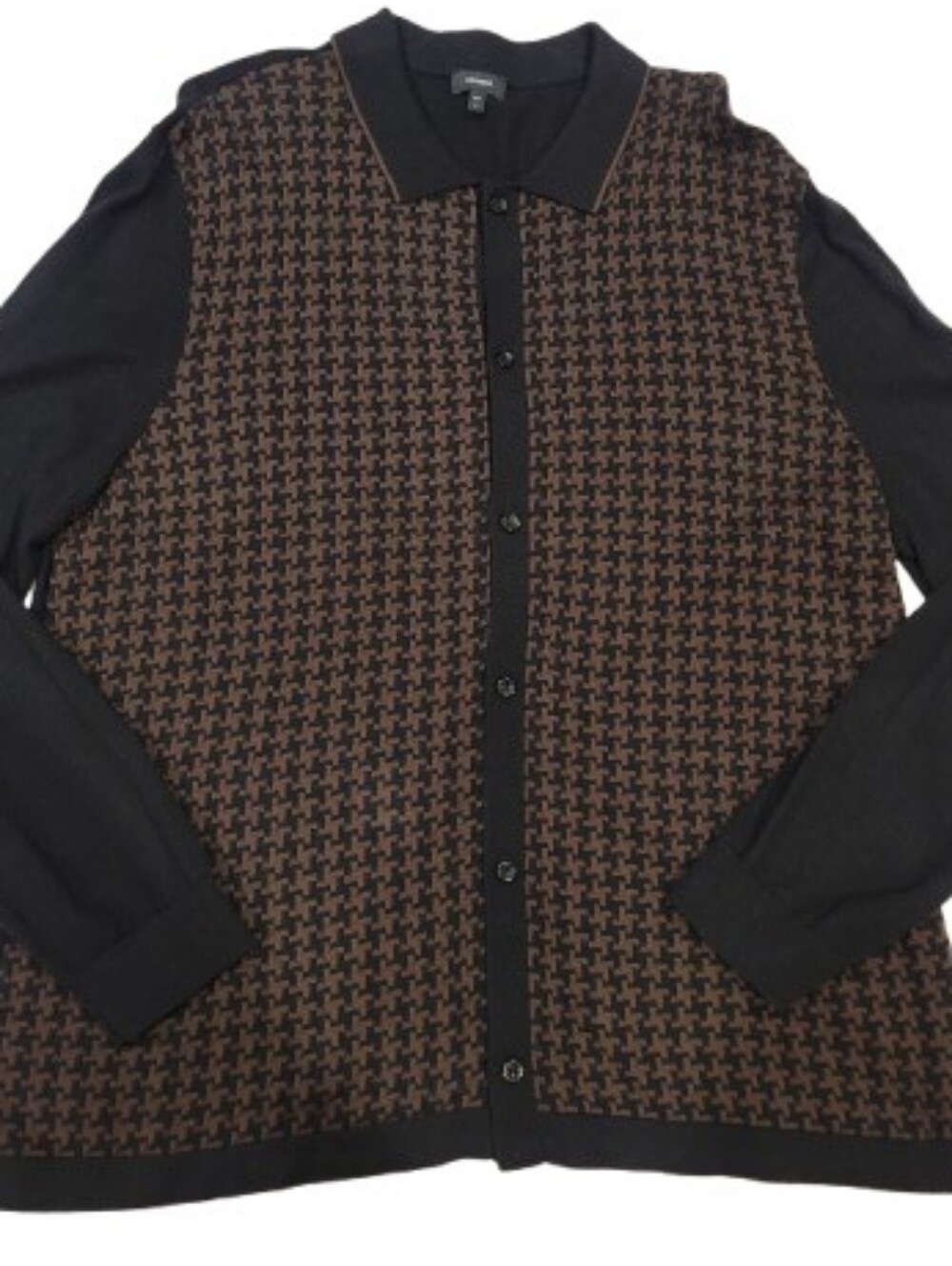 Express Men's Black and Brown Houndstooth Knit Button-Up Shirt XL - Picture 4 of 11